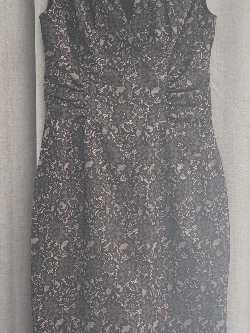 Adrianna Papell Black Lace Midi Dress with Nude Lining